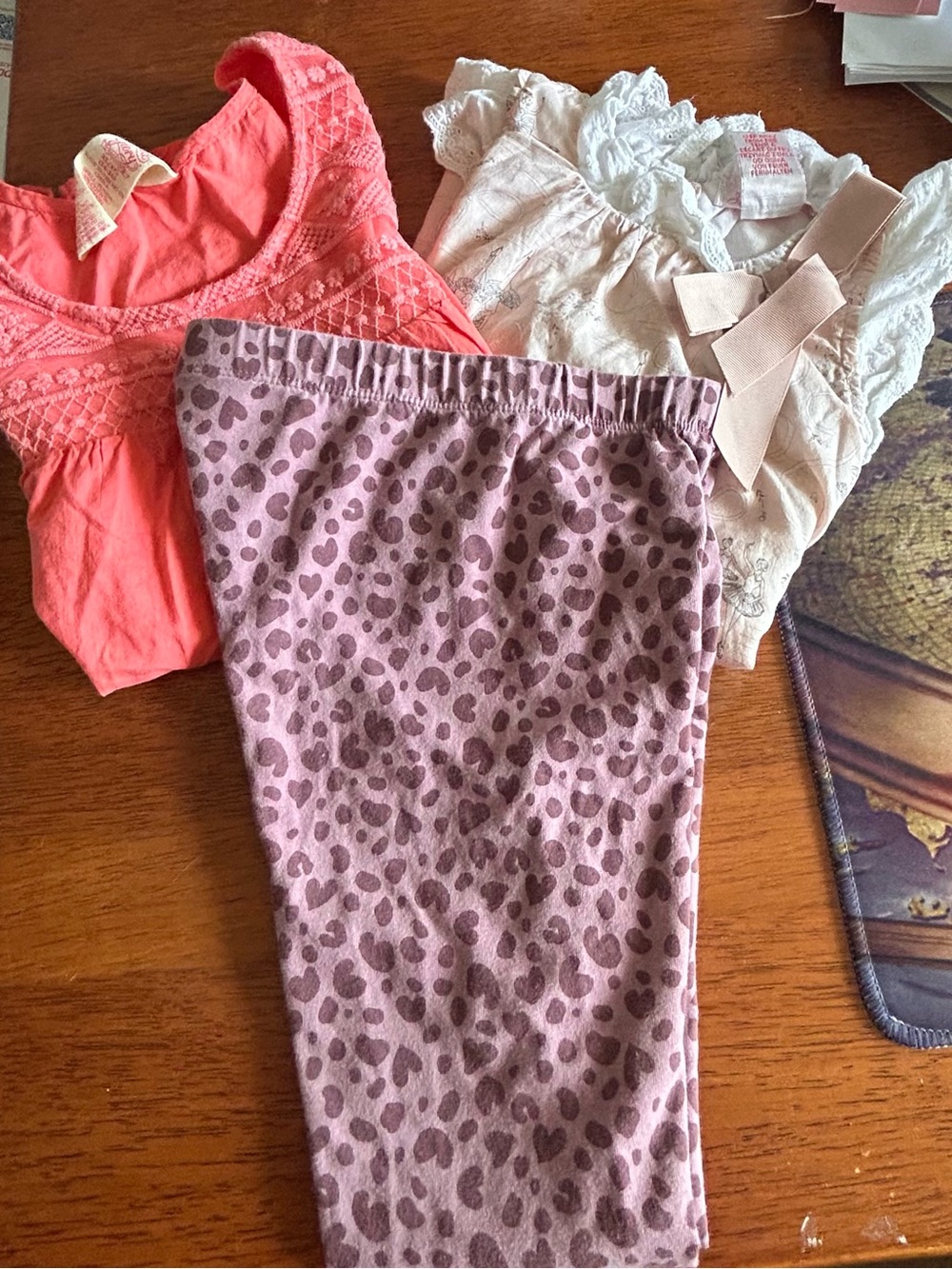 Faded Glory Coral Tank, Cream Lace Top & Pink Leopard Leggings